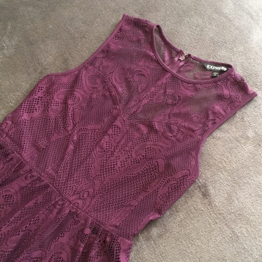 Express Lace Fit-and-Flare Dress in Plum
